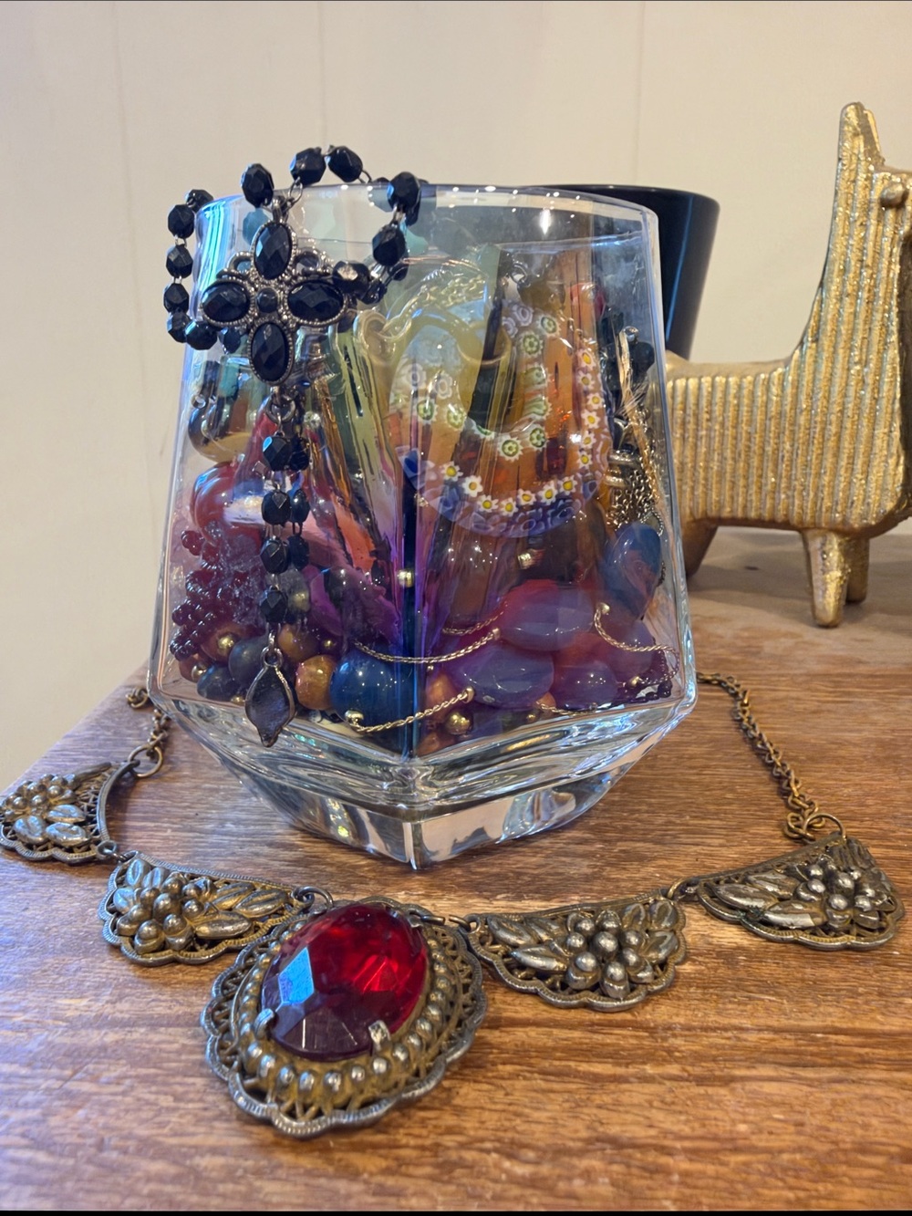 Pretty on the darker side w/opalescent glass mystery jewelry jar
